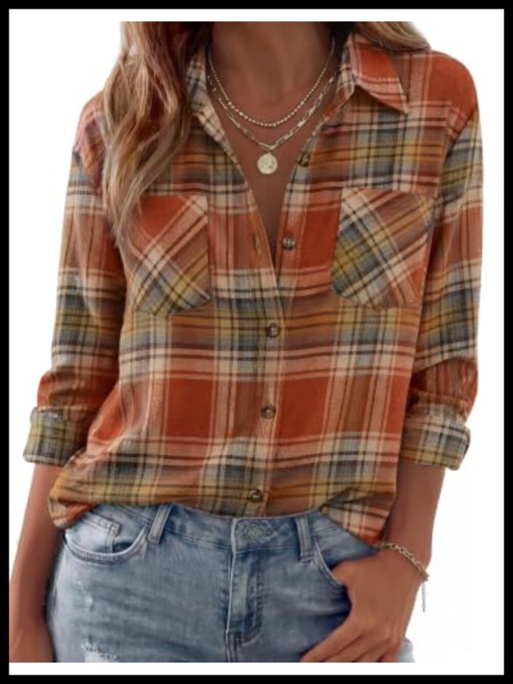 Women's Flannel Shirt Long Sleeve Button Down Plaid Top Casual Fall